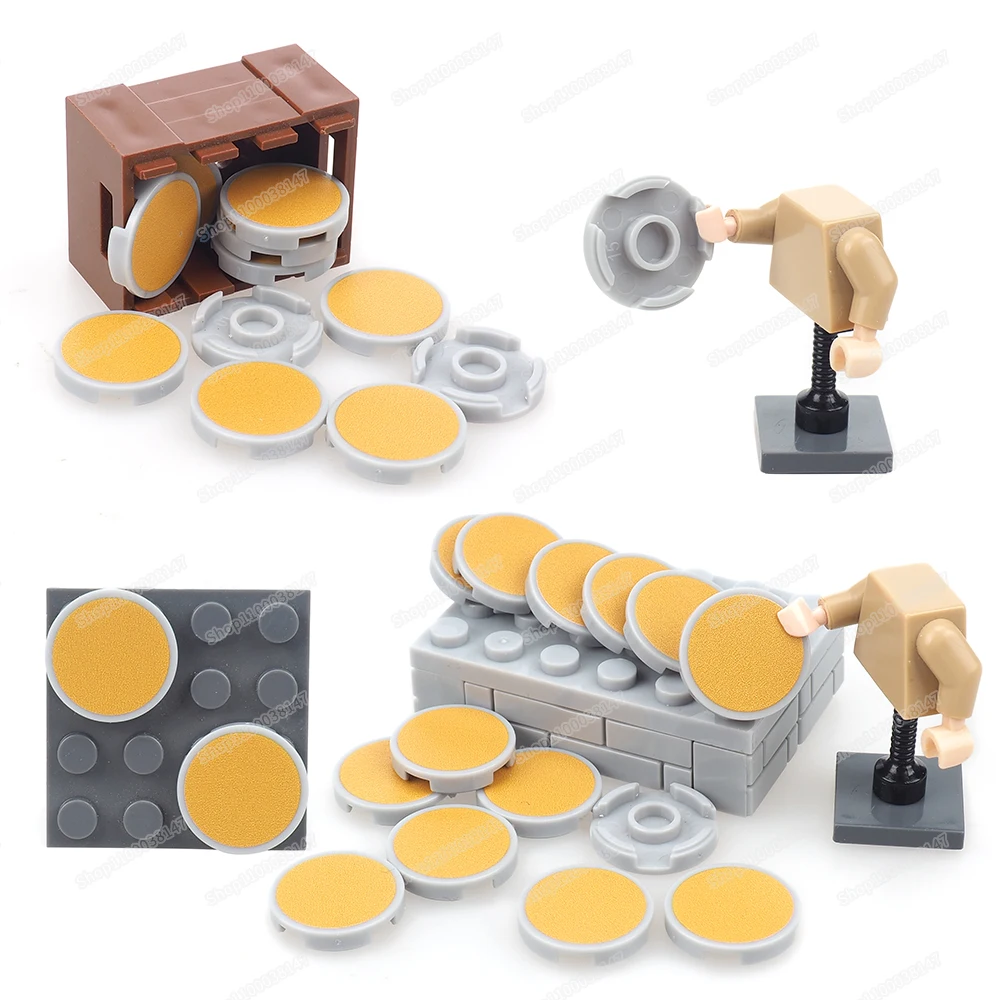 Bloco de construção com padrão de espelho dourado 14769, impresso 2x2, telhas circulares, figuras moc, equipamento de montagem, conjunto de modelo, acessórios, brinquedos de presente