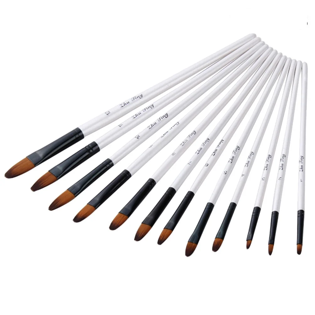 

12 Pcs Paint Brushes Set Durable Bristles Wooden Handles Supply Watercolor Fine Detail Painting Brushes Tool