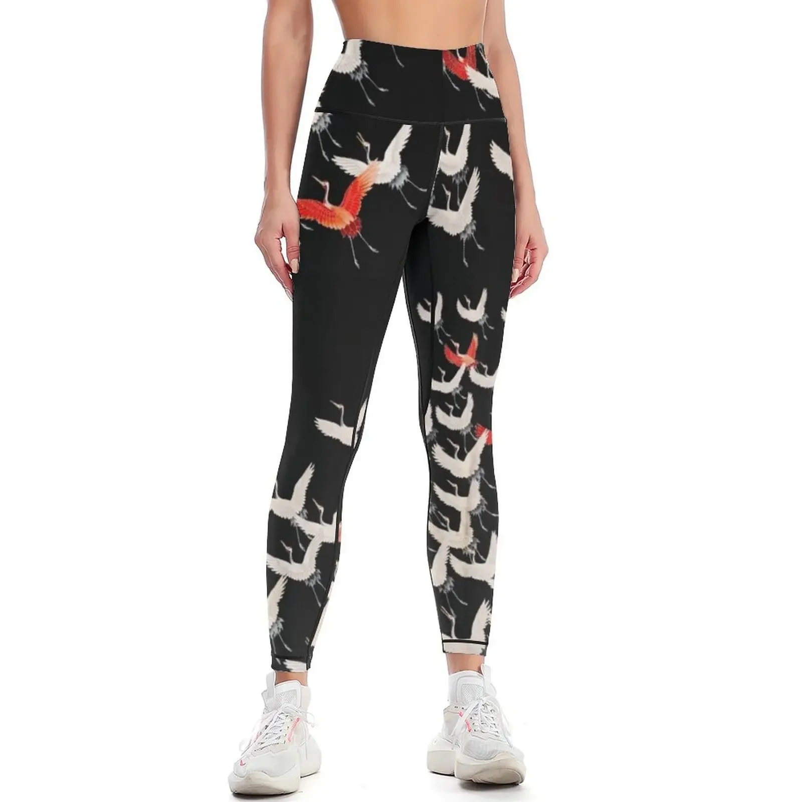 

Flying cranes, Japanese kimono motif Leggings sport legging Training pants Women's gym Womens Leggings
