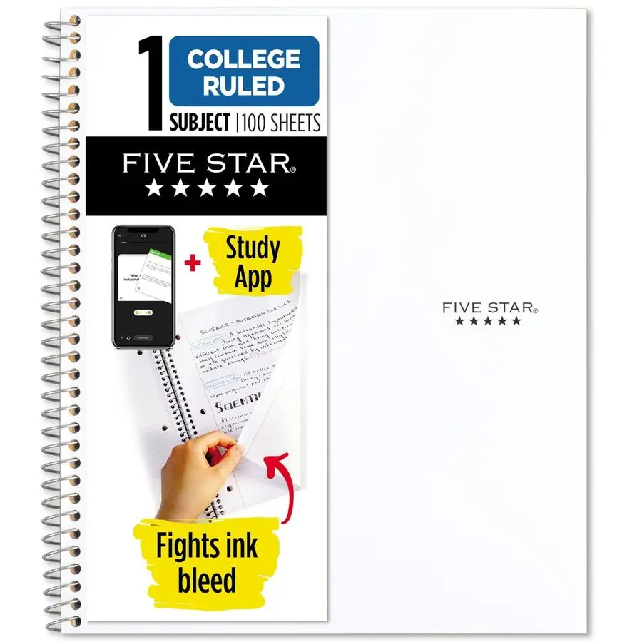 

Spiral Notebook Study App, 1 Subject, College Ruled Paper, 81 2 x 11 , 100 Sheets, Fights Ink Bleed, Water Resistant Cover, Whit