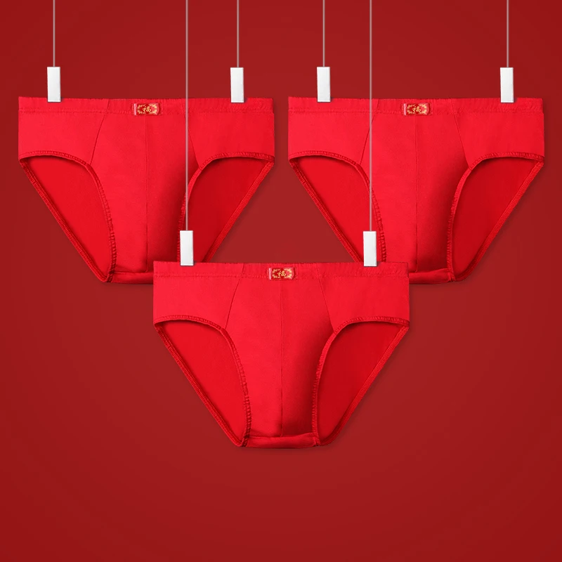 3pc  Cotton skin-friendly red boxers, warm and sensitive skin in winter
