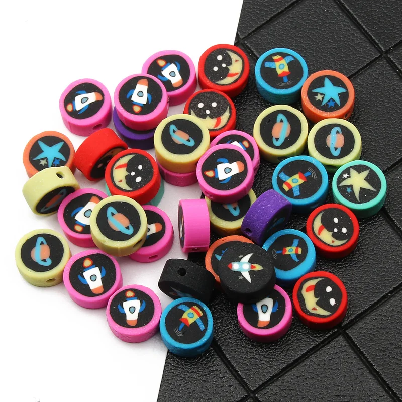 10mm Round Clay Beads Planet Rocket Space Station Space Series Polymer Loose Beads For DIY  Jewelry Making Necklace Bracelet