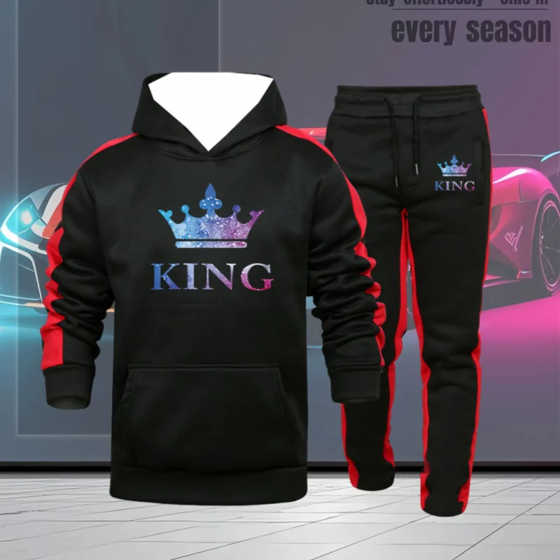

Hot-selling Autumn and Winter High-quality Men's Casual Hoodie Set, Color King Pattern Printing Sports Trend Comfortable Set