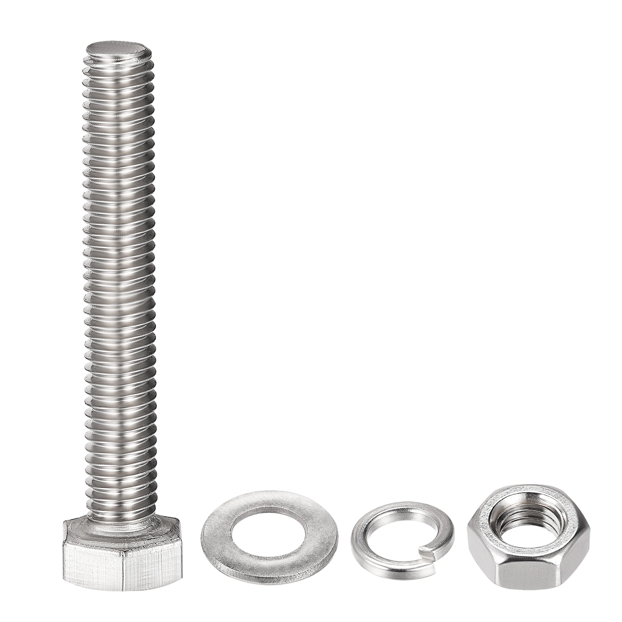 10Sets M8 x 50-75mm Hex Head Screws Bolts Nuts Flat & Lock Washers Kits 304 Stainless Steel Fully Thread Hexagon Bolts