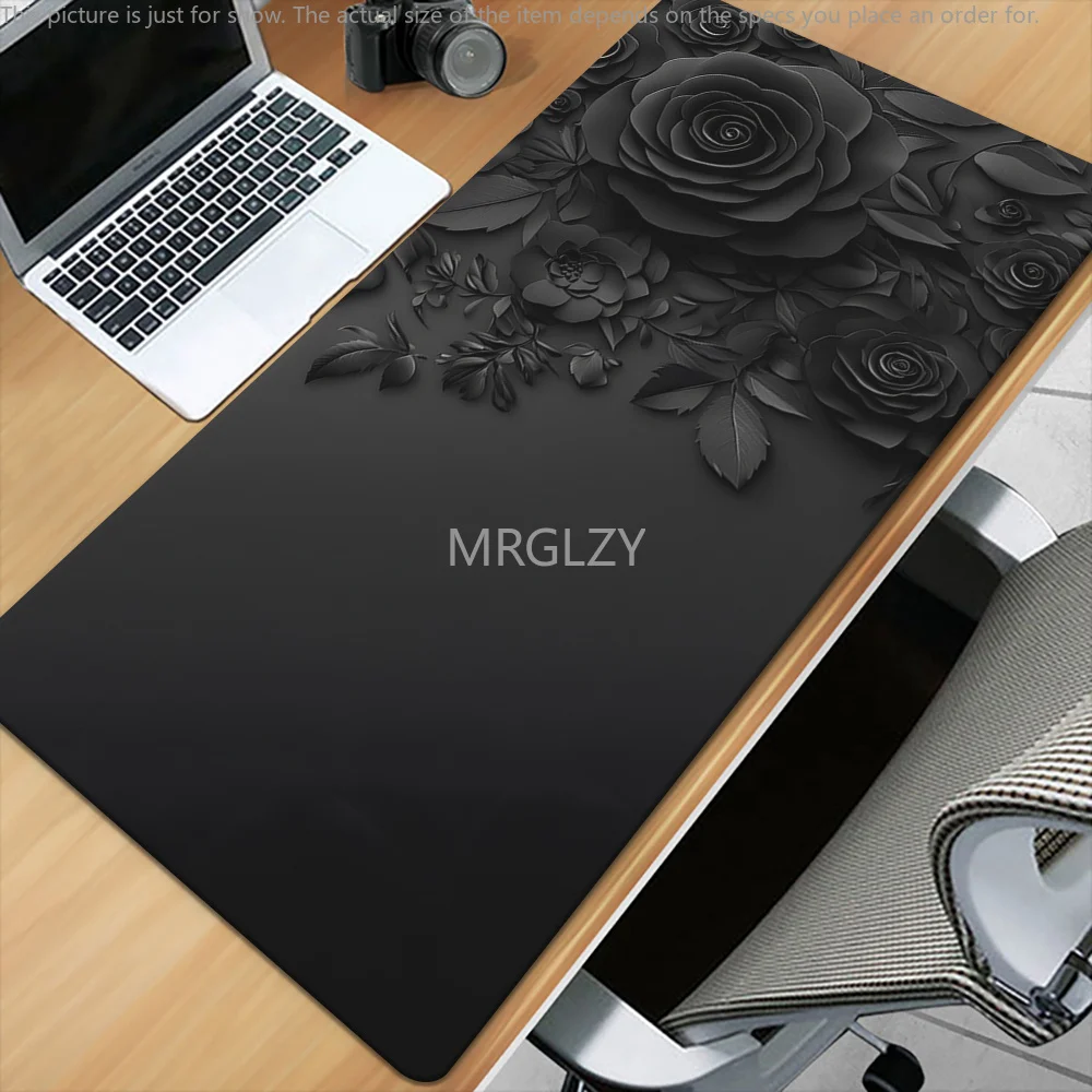 

Black Roses Mouse Pad Large Size Rubber Base Anti-slip PC Desk Accessories Mousepad for Office and Gamer Keyboard Mats Decor Mat