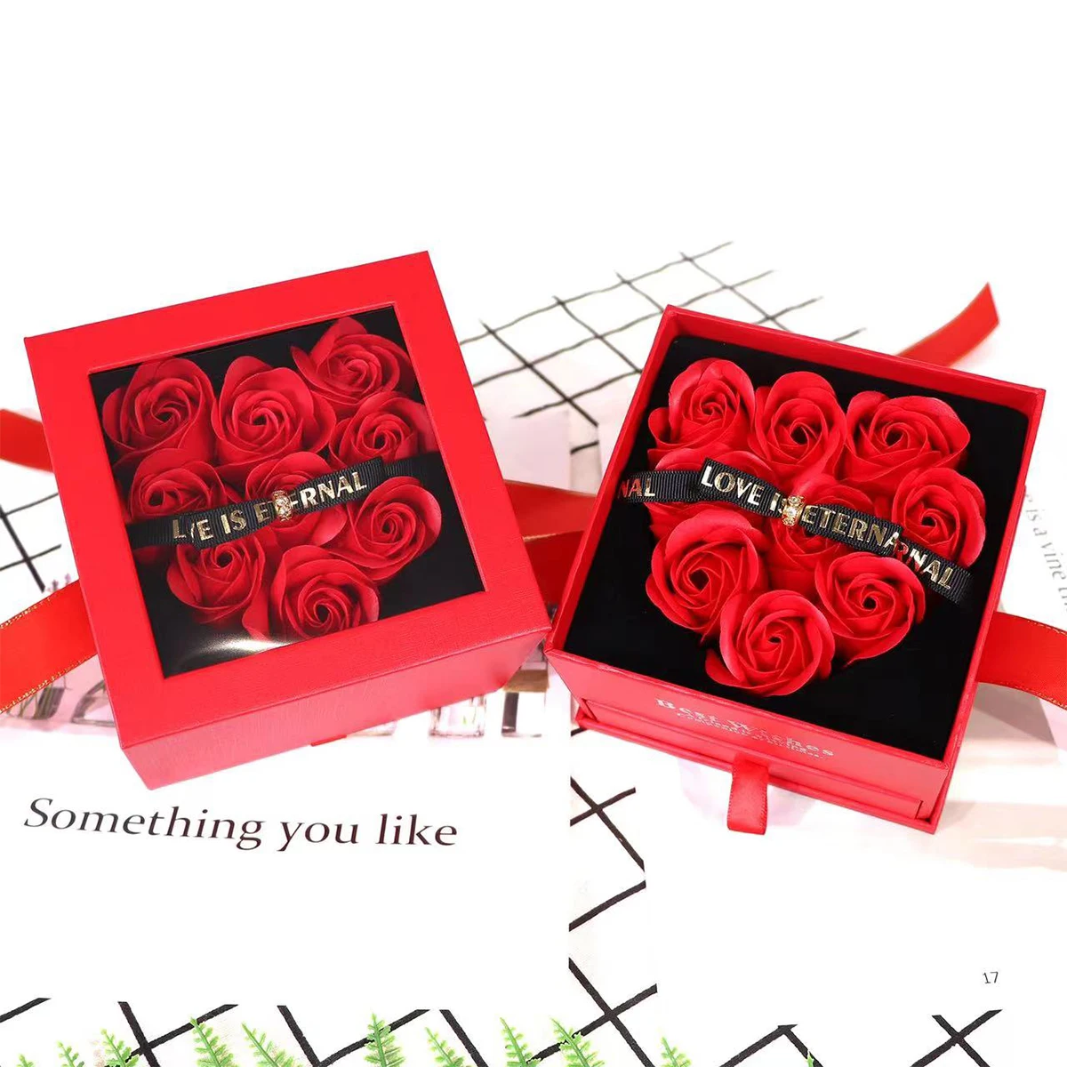 1 Piece Romantic Red Heart Shaped Soap Flower Jewelry Box Valentine's Day Gift Box Accessories Not Included