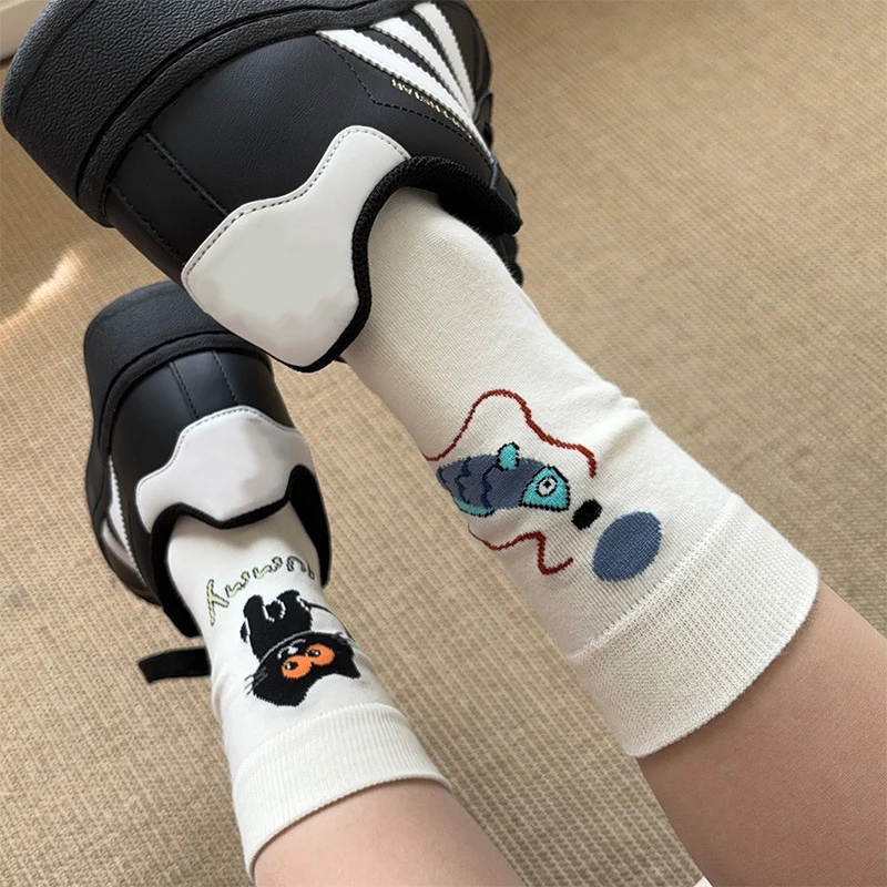 Fashion Kawaii Cute Animal Women Cotton Socks Cat Rabbit Harajuku Socks Autumn Winter Casual Funny Asymmetric Sock