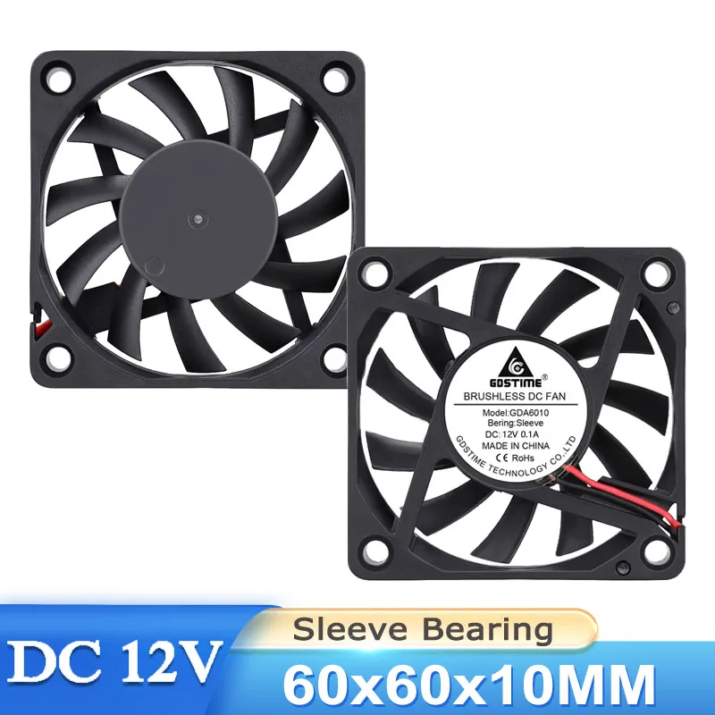 

20pieces Lot Gdstime DC 12volt 2pin 6010s 6cm 60mm x 10mm Brushless Cooling 12V Fan