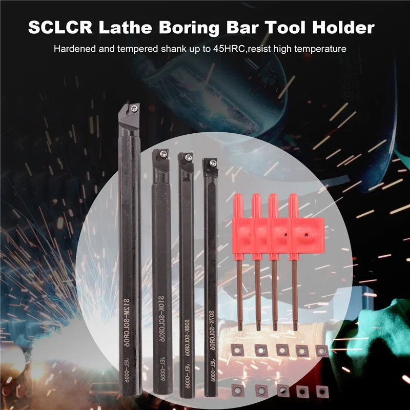 

4 Set Of 7/8/10/12Mm Sclcr Lathe Boring Bar Tool Holder+10Pcs Ccmt 0602 Inserts-A73I