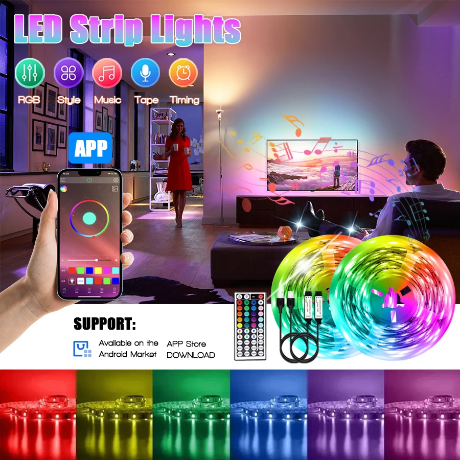 

LED light strip remote control with 44 keys controls multifunctional and multi-color light strips, suitable for party and daily