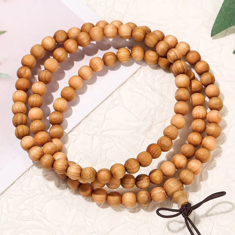 JD Natural Thuja Wooden Buddha 108 Beads Bracelets Women Men Vintage Handmade Yoga Prayer Meditation Wrist Mala Bracelet Jewelry