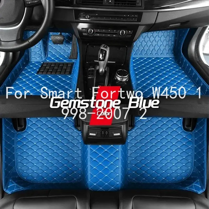 Maßgefertigte Vollumfassende Fußmatten für Smart Fortwo W450 1998-2007 2 BENZIN Manuelle Automatikgetriebe Version PU-Leder Diamant Wasserdicht Rutschfest Auto-Fußmatten Innenausstattung 1L269