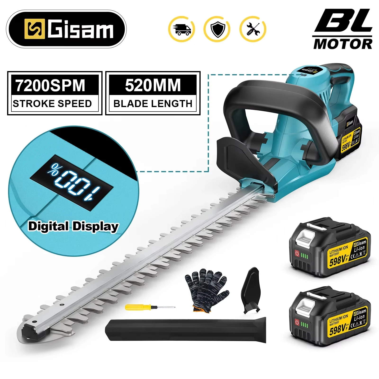 Taille-haie électrique sans fil Gisam 2000W 7200SPM, scie de taille-haie, tondeuse à gazon, outil de jardinage pour batterie Makita 18V