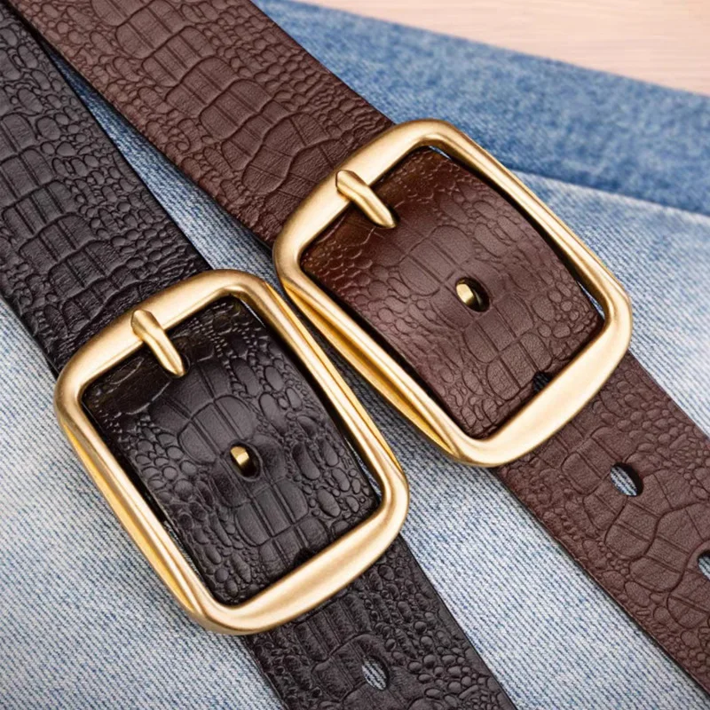 

Men's genuine leather belt with crocodile pattern, cowhide needle buckle, casual leather belt, cowhide, versatile for men