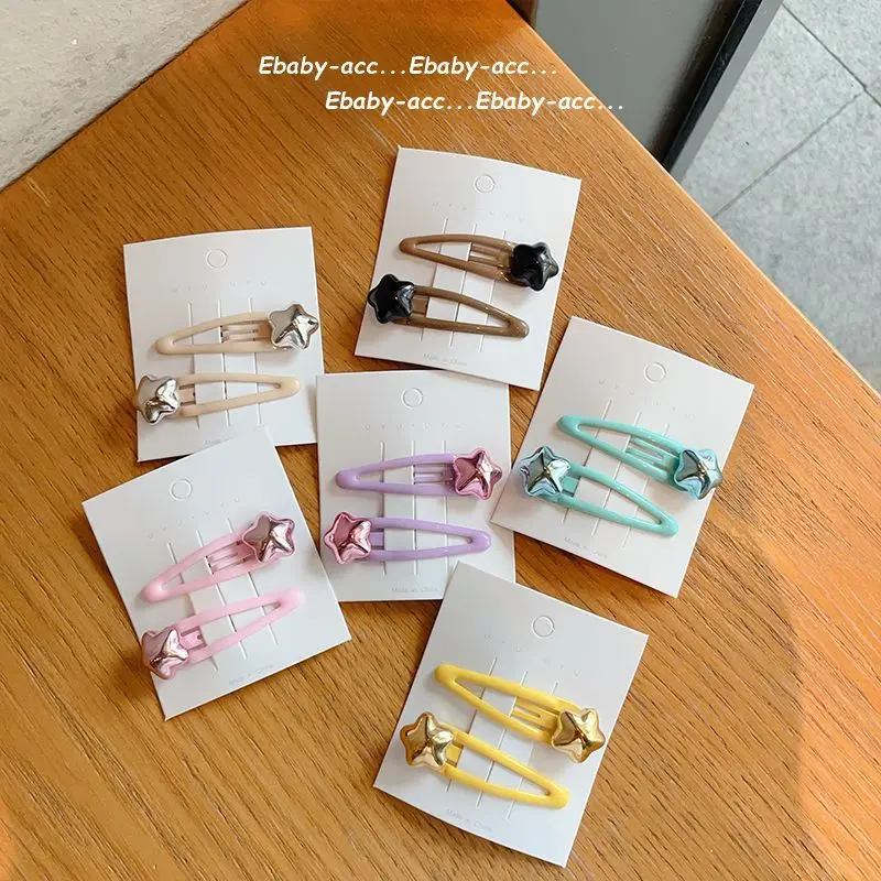 Hair Clip Kids Candy Colors Cute Star Gentle on Hair Side Bangs Plastic Accessory for Girls Daily Party Travel Home