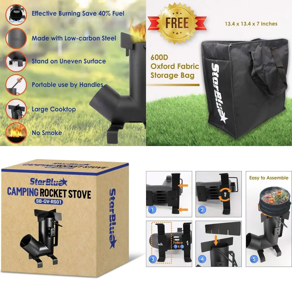 

Portable Wood-Burning Camping Stove with Large Chamber for Outdoor Cooking, Picnics, BBQs, and More