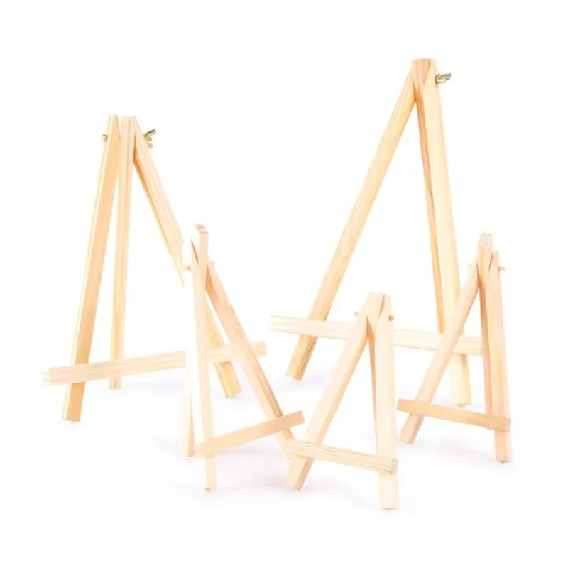 Wooden mini desktop tripod easel with triangular stand and photo frame, size 15x8