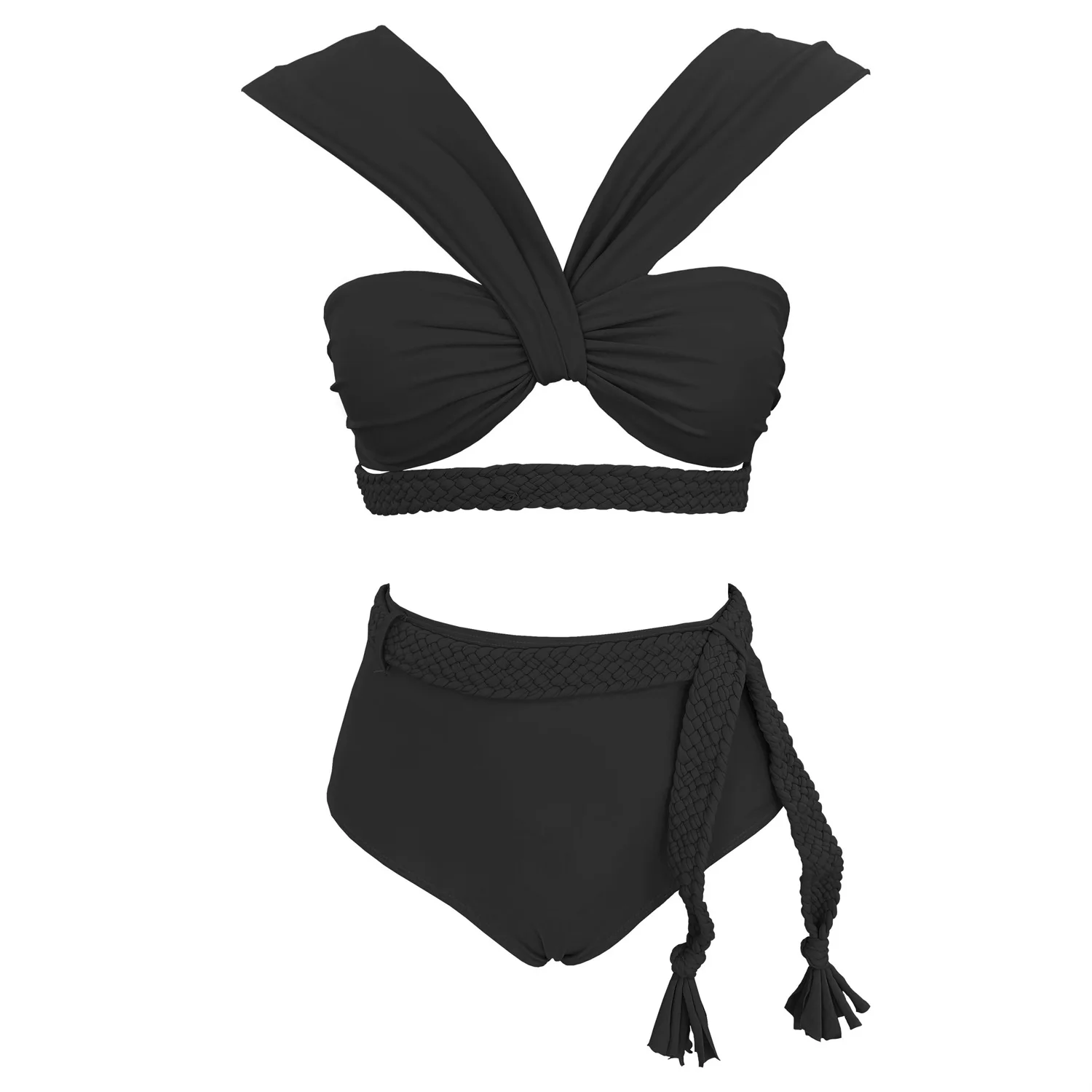 Braid Bikini Swimsuit High Waist with Belt Swimwear for Women Cut Out Two Piece Bathing Suits Push Up Summer Female