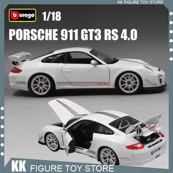 Original Bburago 1:18 Porsche 911 Gt3 Rs 4.0 Sports Car Diecast Model Edition Alloy Luxury Vehicle Decoration Toy Car Child Gift