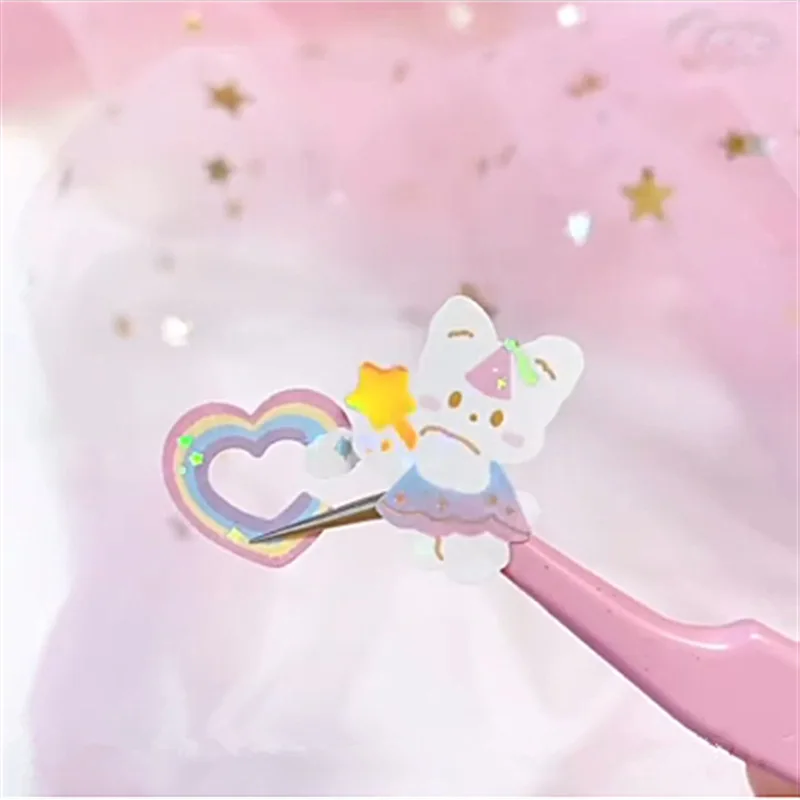 

Kawaii Korean Rabbit Rainbow Pudding Stickers Silver Foil Glitter DIY Kpop Fans Photocard Decor Stickers