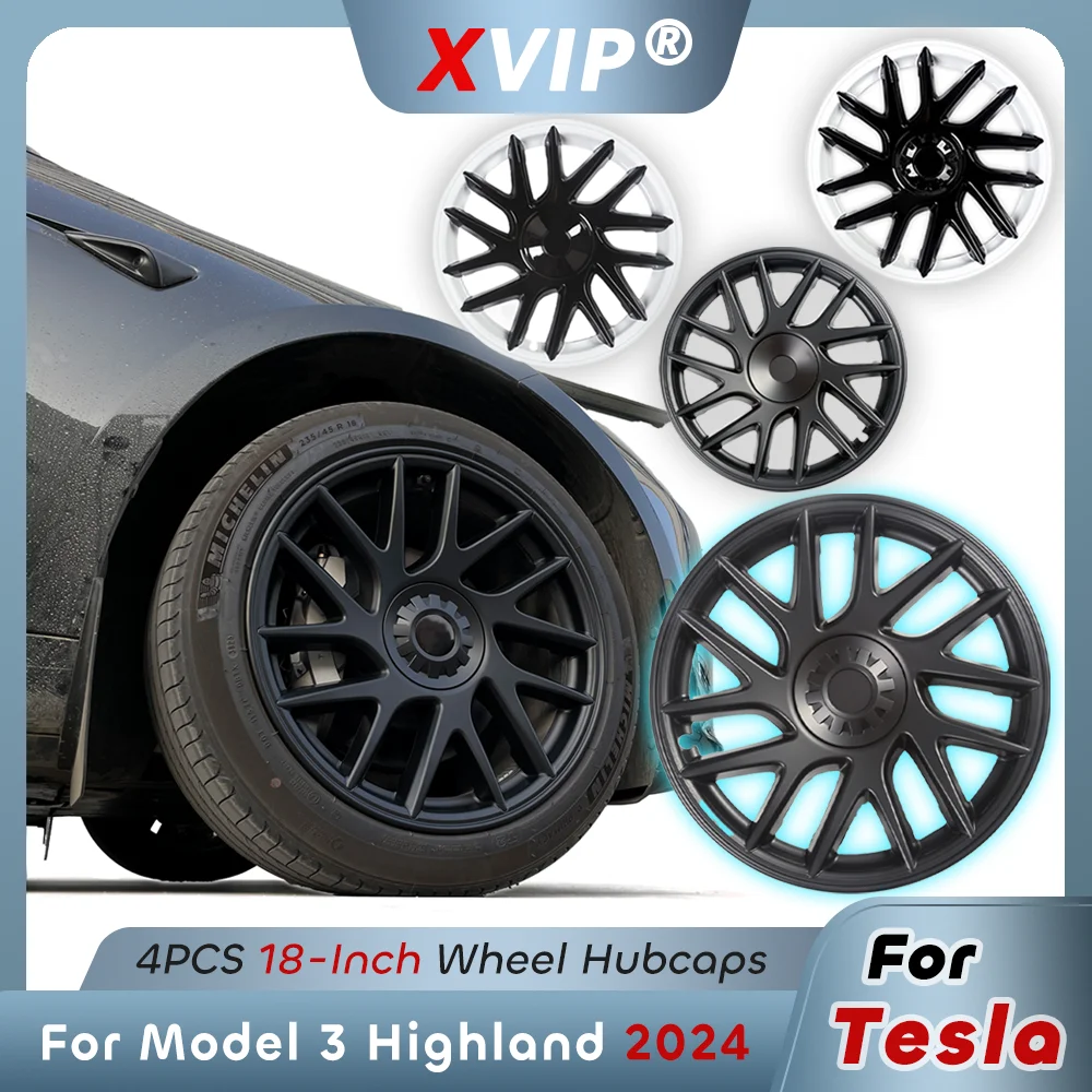 XVIP 18 Inch Wheel Cap New Performance HubCap For Tesla Model3 Highland 2024 Replacement Full Rim Cover Matte Black Glossy White