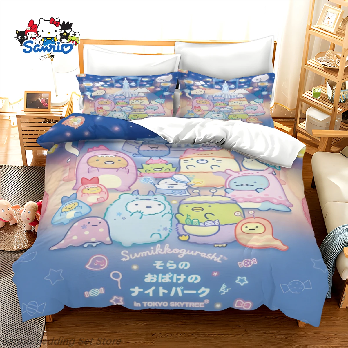 

Sanrio Sumikko Gurashi Bedding Set Kawaii Anime Sumikko Gurashi Duvet Cover Cute Cartoon Quilt Cover for Bedroom Decor Gift