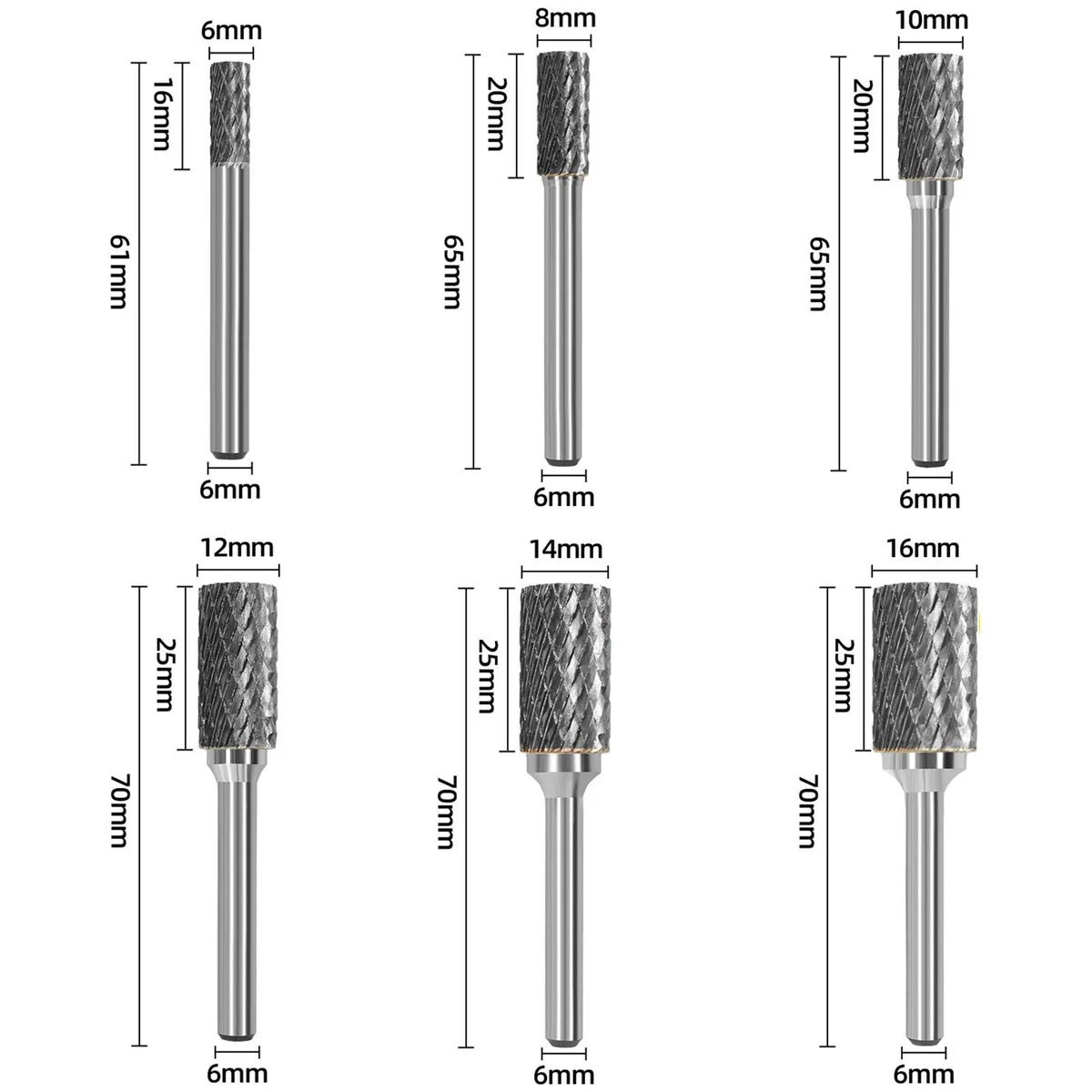 6mm A/AX Type Cylinder Head Tungsten Carbide Alloy Rotary File Drill Milling Carving Bit Point Burr Die Grinder Abrasive Tools