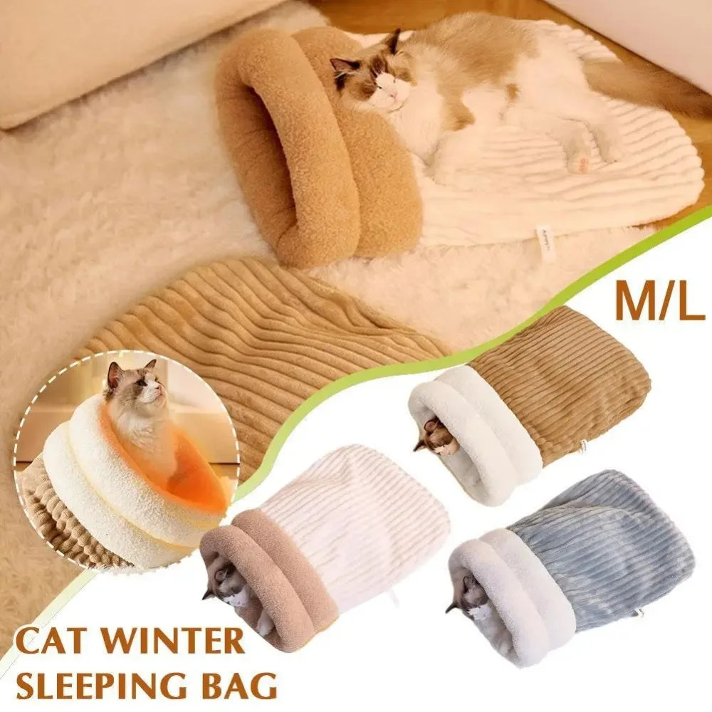 

Warm Cat Sleeping Bag Fluffy Feel Thickened Winter Pet Semi-Enclosed Pocket Type Kitten Puppy Soft Comfortable Nest Pet Supplies
