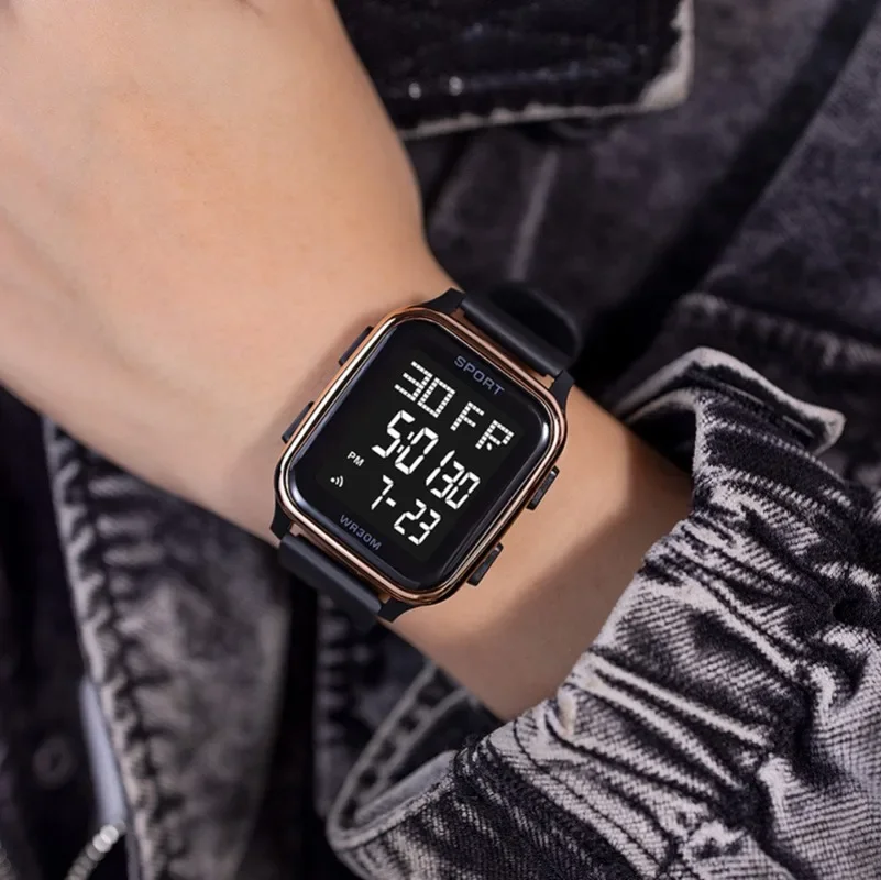 Outdoor Sports Multi-function Electric Watch Student Men\'s Silicone Strap Digital Wristwatch LED Calendar Luminous Alarm Clock