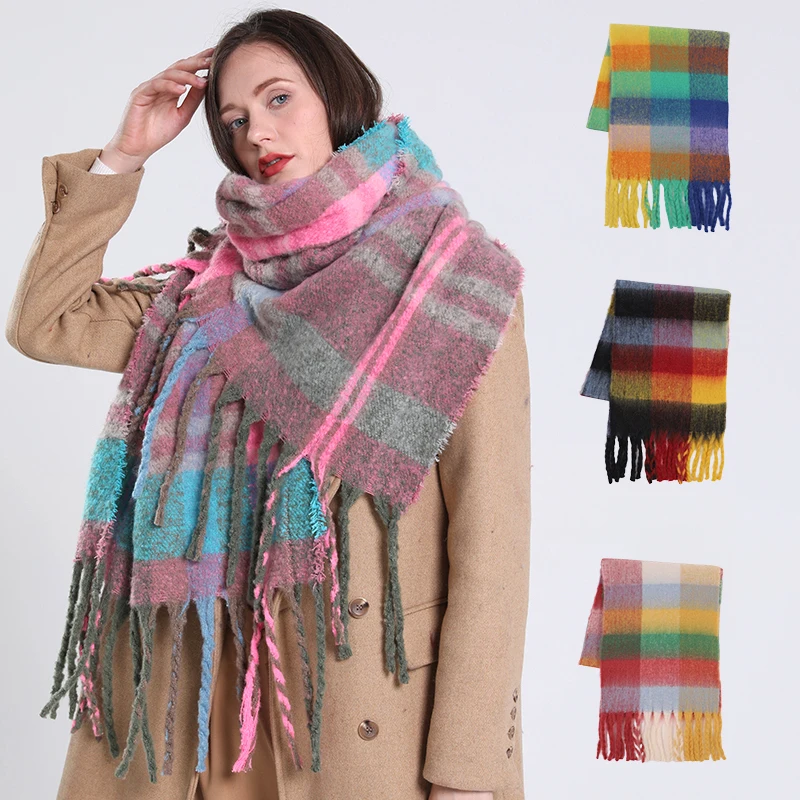 Winter New Women Multi Colored Spliced Cashmere Warm Scarf, Fashionable Multifunctional shawl, elongated and enlarged scarf