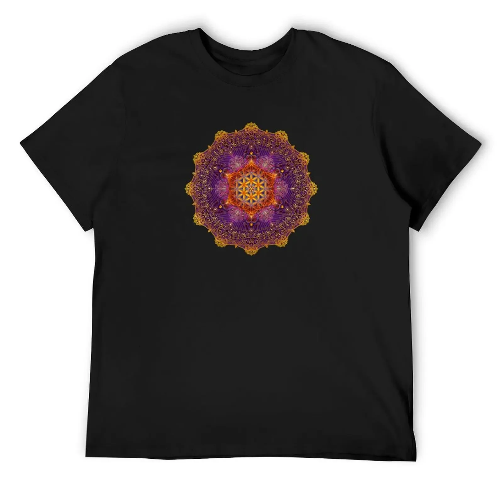 Flower of Life Golden Lace Mandala T-Shirt blue archive hippie clothes korean fashion men t shirts