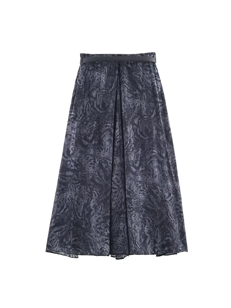 Hh mulher moda verão praia festa cinto decoração dobras impresso saia longa feminina novo casual fino ajuste elegante saia longa