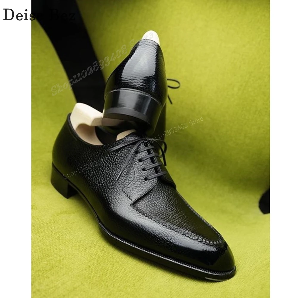 Black Leather Cross Tied Men Dress Shoes Pointed Toe Lace-up Business Wedding High Quality Men Shoes 2024 New Zapatillas Mujers