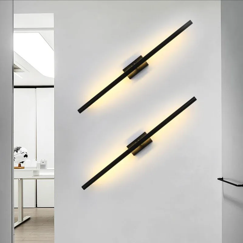 Modern simple linear tube LED wall lamp up down background opposite wall light LED bedside foyer corridor black gold LED sconce