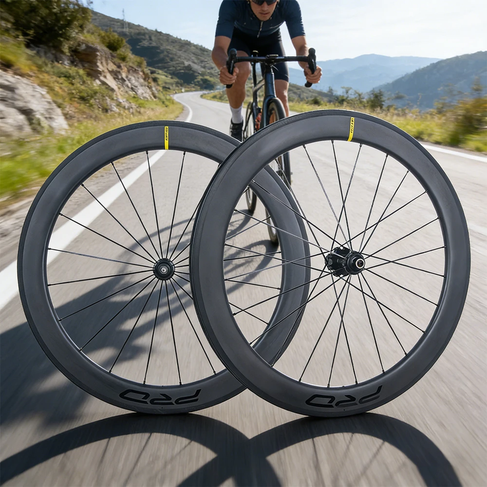 Ultraleichtes 700C Rennrad 60mm Carbon-Felgen Carbon-Nabe V-Bremse Flachspeichen-Laufradsatz – Detail 17
