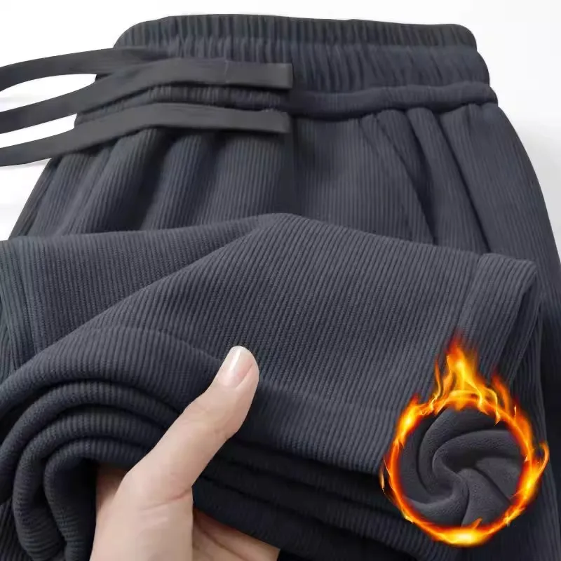 Thickened Fleece Corduroy Sweatpants Men's Casual Wear Resistant to Dirt Straight Leg Long Pants for Autumn And Winter Work