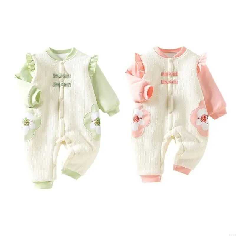 090B จั๊มสูทแขนยาวสำหรับทารก 0-18M ฤดูหนาวสวม Romper ชุดผ้าฝ้ายระบายอากาศ