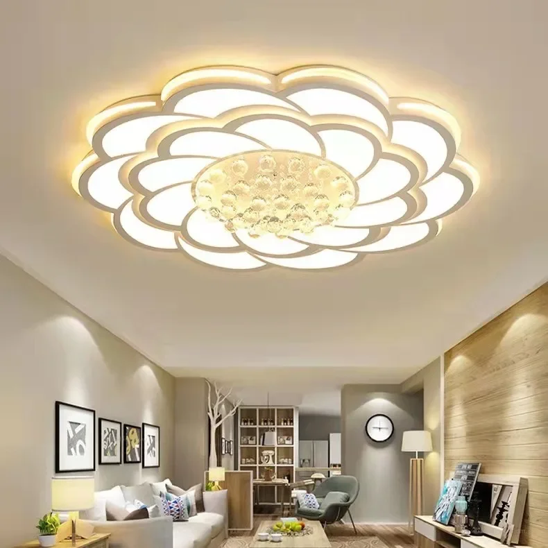 New Crystal Living Room Lamp Simple Modern Rotunda Headlight Large Size Flower Led Ceiling Lamp