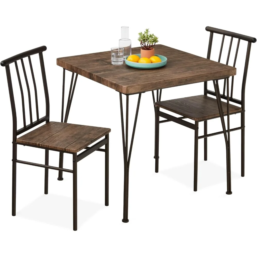 

3-Piece Dining Set Modern Dining Table Set, Metal and Wood Square Dining Table for Kitchen, Dining Room, Di