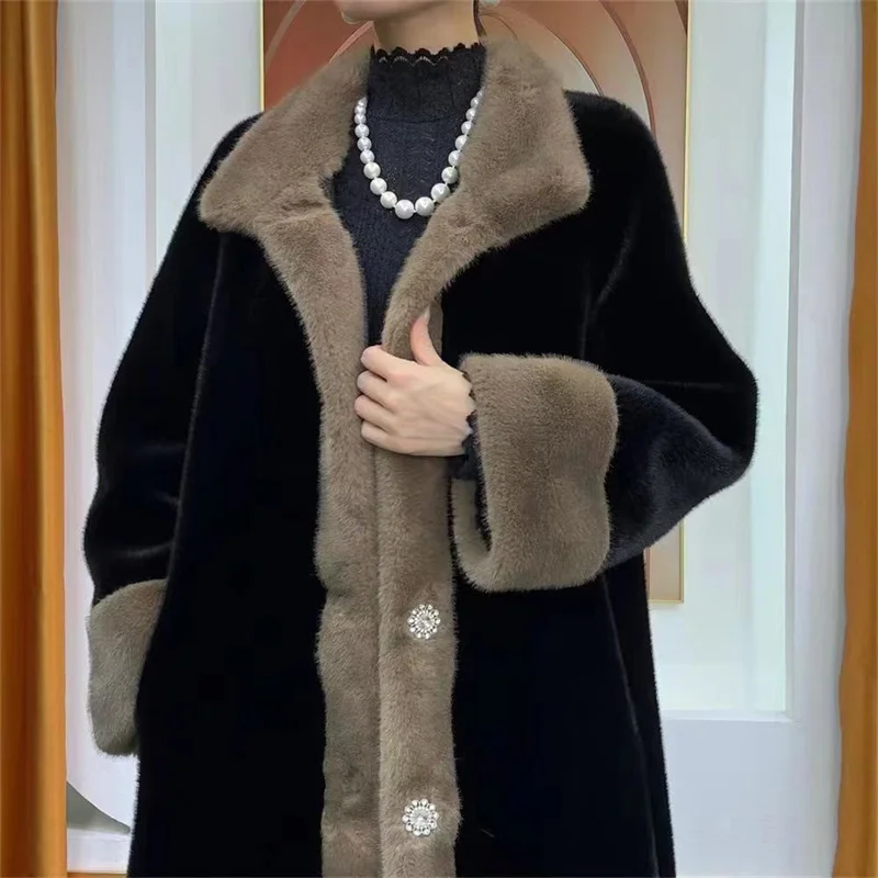 2023 Autumn/Winter New Maillard Crowd Thickened Imitation Mink Fur One Piece Standing Collar Fashion Temperament Women Warm Coat