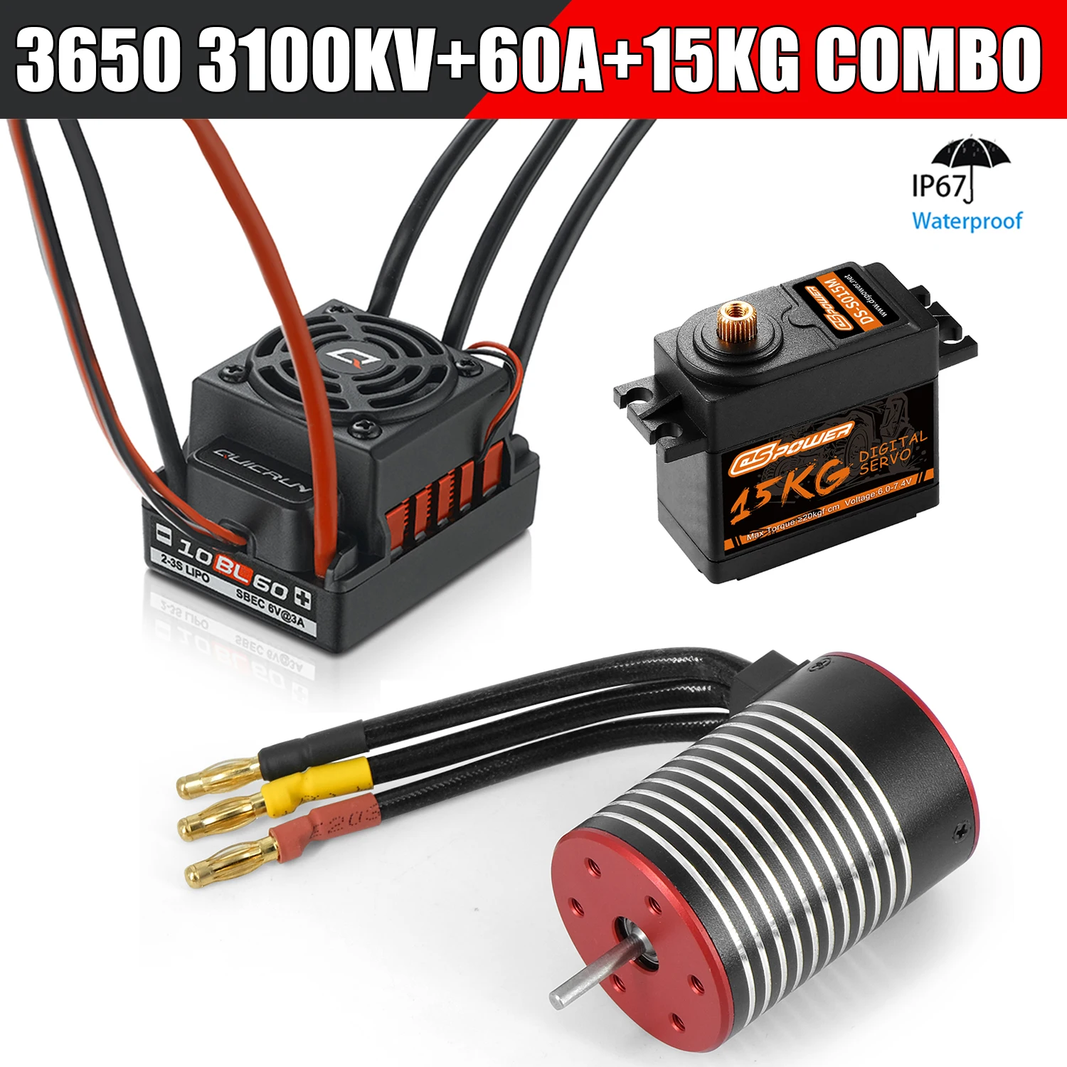 Hobbywing Quicrun WP-10BL60 Esc 3650 Serie Borstelloze Waterdichte Motor 15Kg Digitale Servo Combo Voor 1/10 1/12 Rc Auto Wltoys