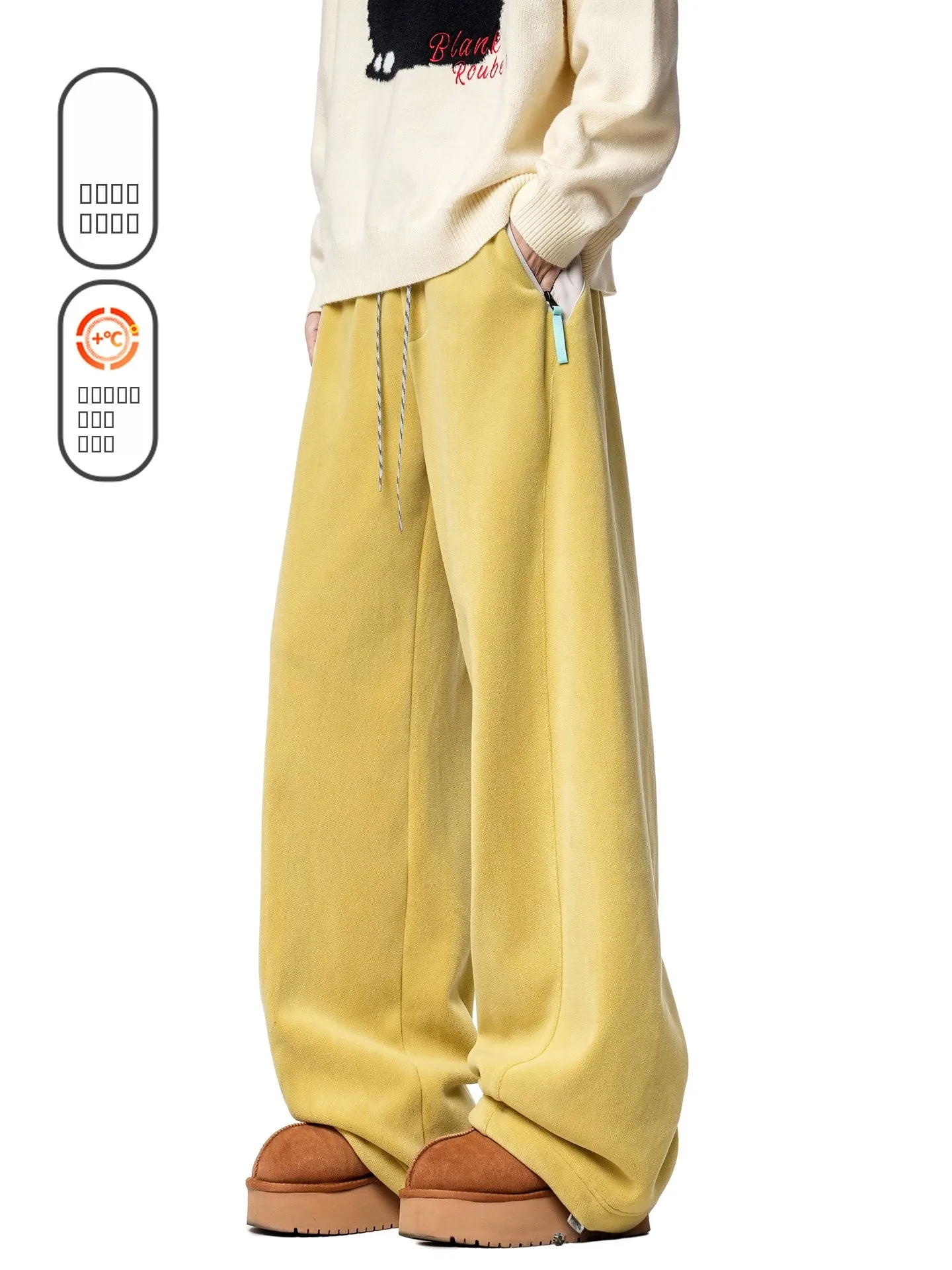 

Warm Fce Lined Wide Leg Casual Pants Men's Loose Straight Cut Trousers Retro Sle Comfortable Winter Faion Brand New Ar...