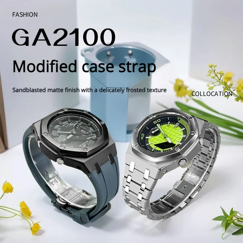 

GA2100 Mod kit Metal Case Strap For Casio G-SHOCK Farm Oak GA-2100 GA2110 GA-B2100 Stainless Steel bezel watch band men Bracelet