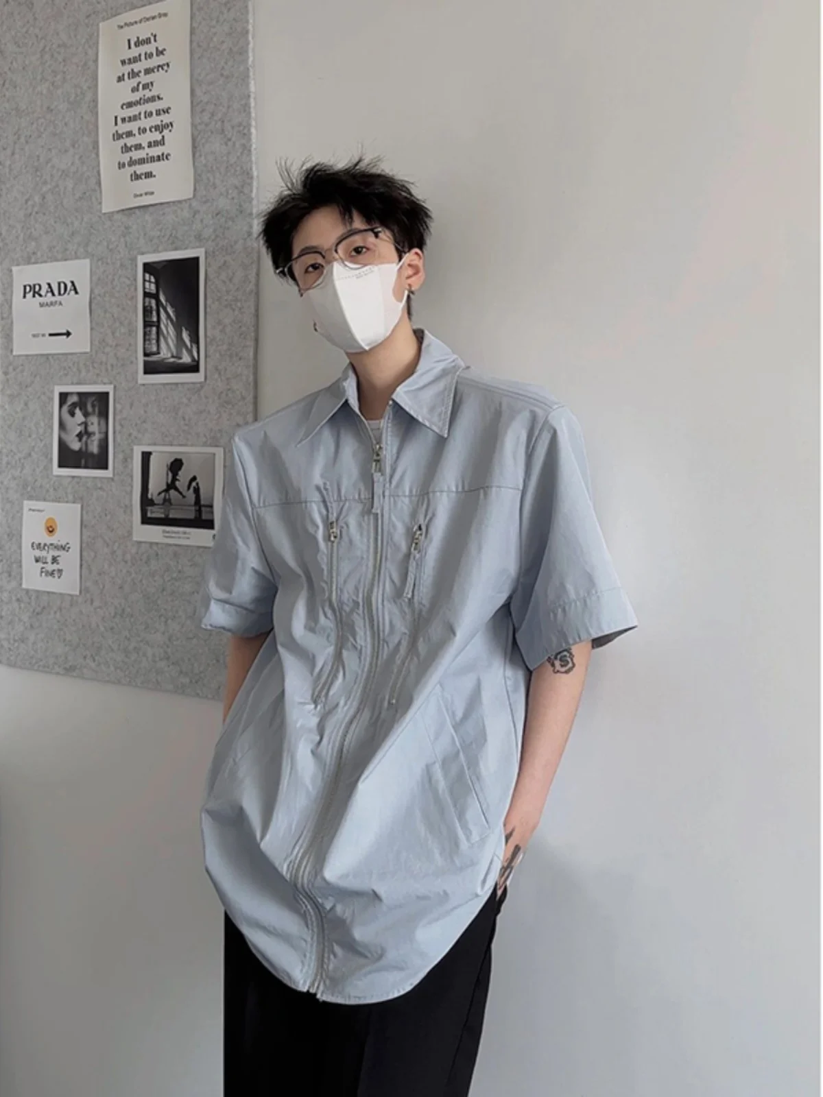 

Мужская летняя рубашка Cleanfit из ледяного шелка с двойной молнией, свободного кроя, в американском стиле, молодежная, повседневная