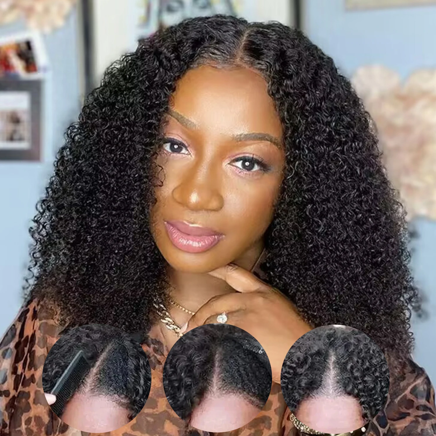 

Kinky Curly V Part Wig Human Hair No Lace Wig Deep Wave No Lace Wig Water Wave Human Hair Wig Бразильские парики для женщин