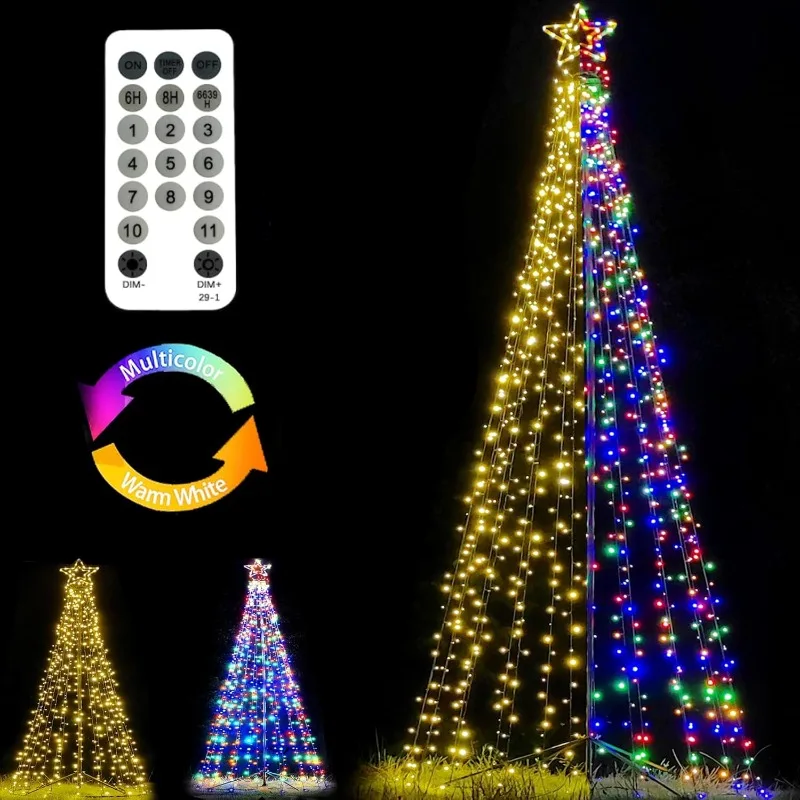 12Ft Outdoor Lighting Christmas Tree Lights Cone Tall Star Topped Artificial Christmas Trees Arbol de Navidad Outside Decor Xmas