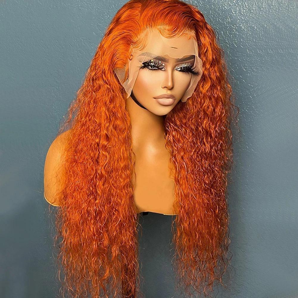 

Soft 26Inch 180Density Long Ginger Orange Kinky Curly Lace Front Wig For Black Women Baby Hair Heat Resistant Glueless Daily