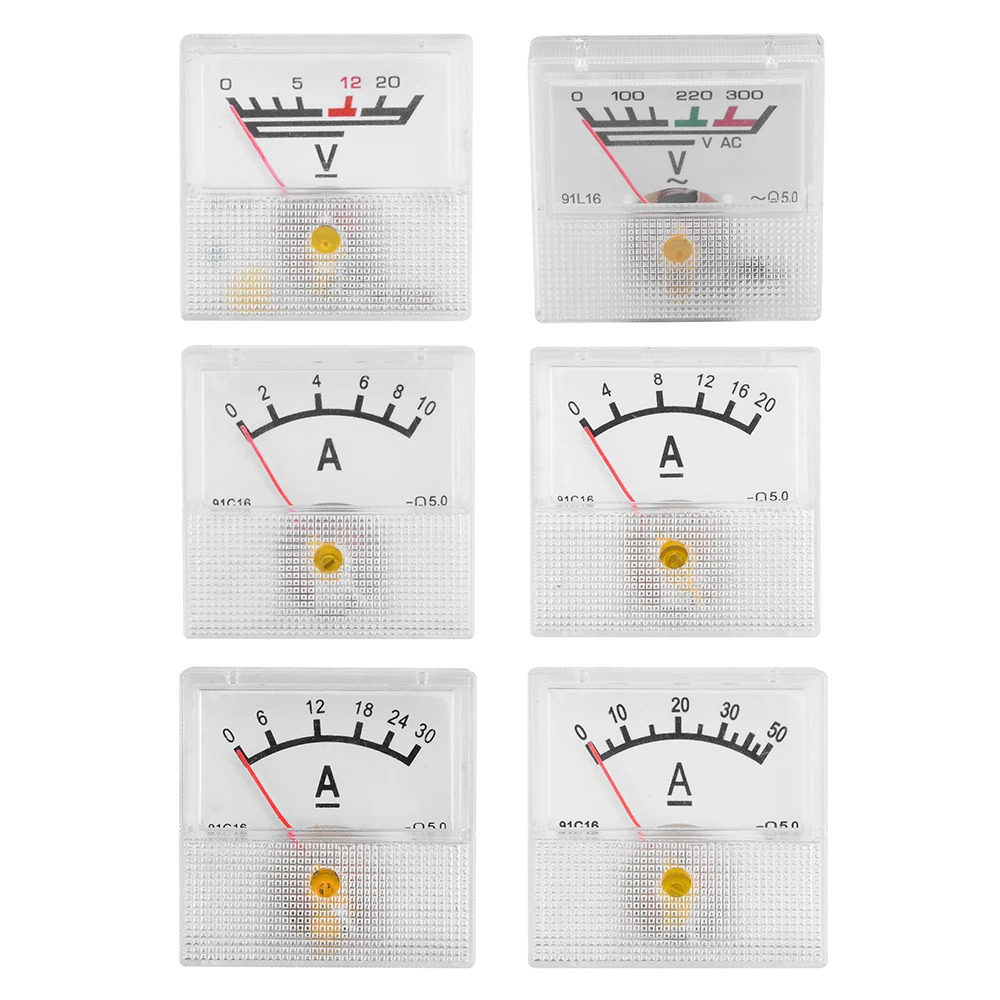 DC Analog Current Meter Panel for DC 10A 20A 30A 50A AMP Gauge Current Tester DC 0-20V AC 0-300V Pointer Voltmeter 91C16