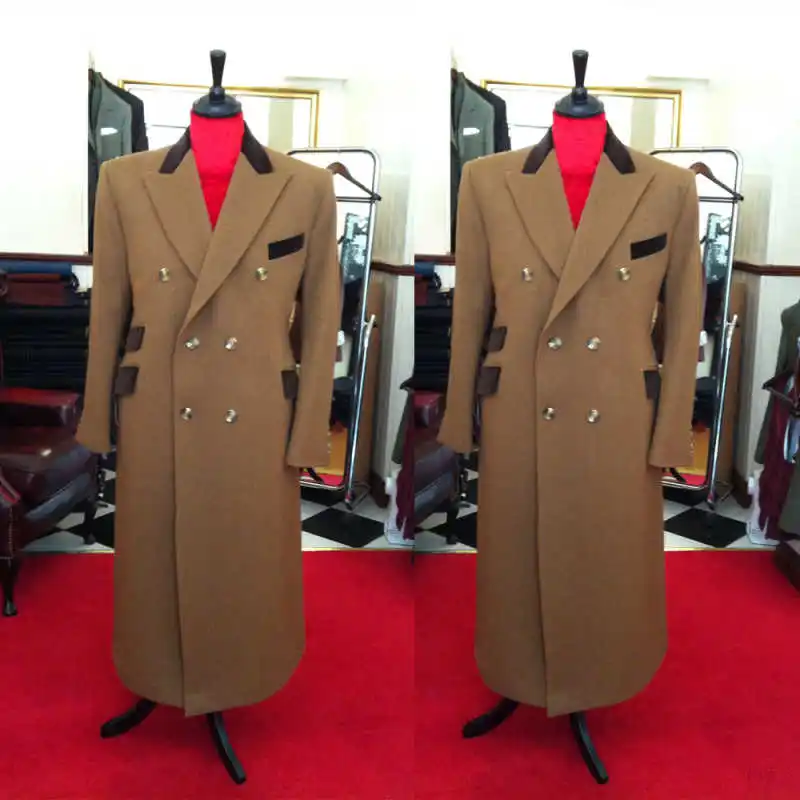 

Зимнее винтажное мужское шерстяное пальто, двубортная длинная куртка, умное повседневное деловое пальто в английском стиле по индивидуальному заказу