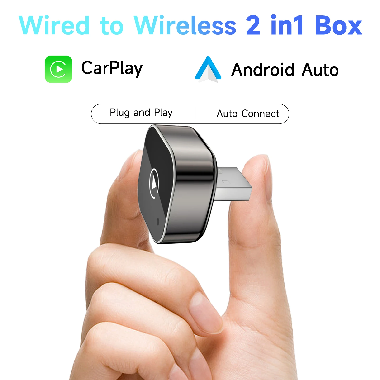 محول Carplay اللاسلكي 2 في 1، يحول سلكيًا إلى محول carplay اللاسلكي لهواتف iPhone وAndroid، التوصيل والتشغيل Carplay